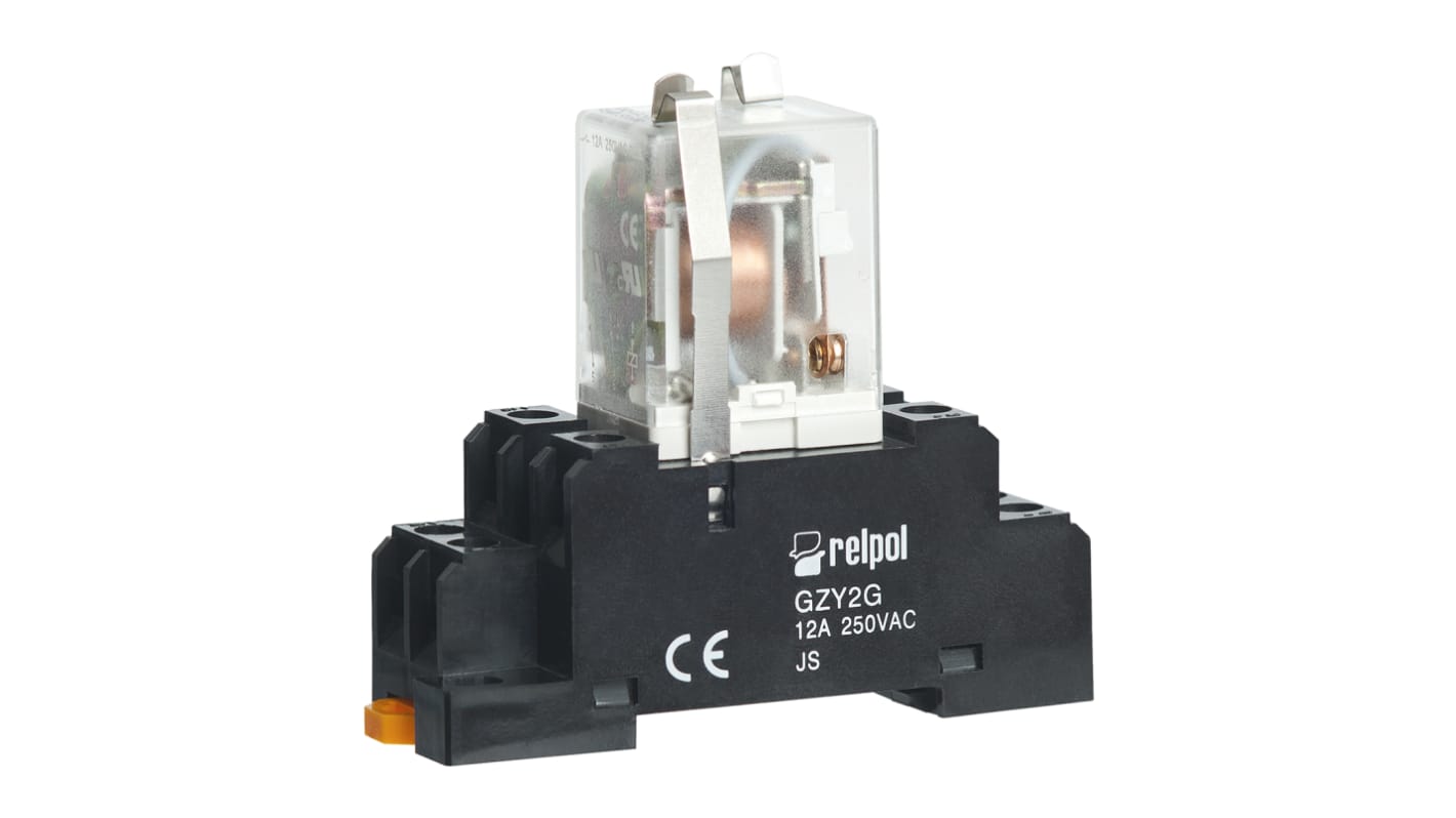 Relpol DIN Rail Non-Latching Relay, 26.4V dc Coil, DPDT, SPDT