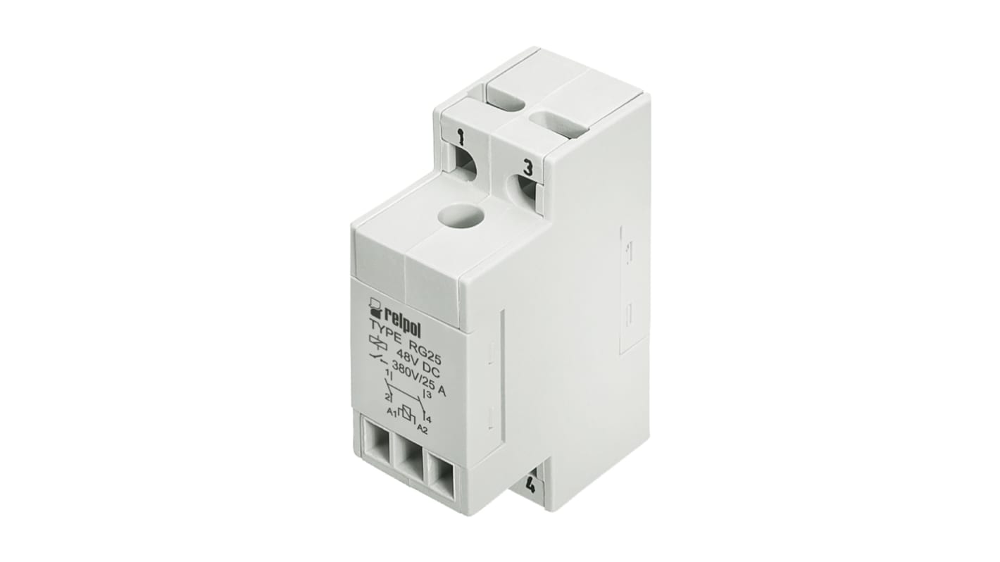 Relpol DIN Rail Latching Power Relay, 380V ac Coil, 25A Switching Current, DPST