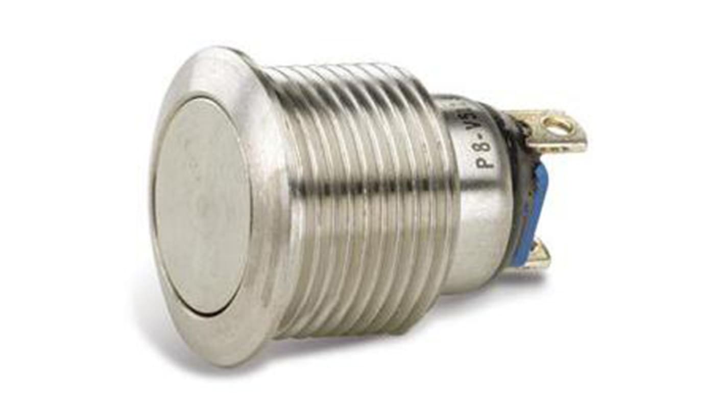 Interruptor de Botón Pulsador Otto, color de botón Plata, SPDT, acción momentánea, 10 A a 115 V ac, 10 A a 28 V dc, 28