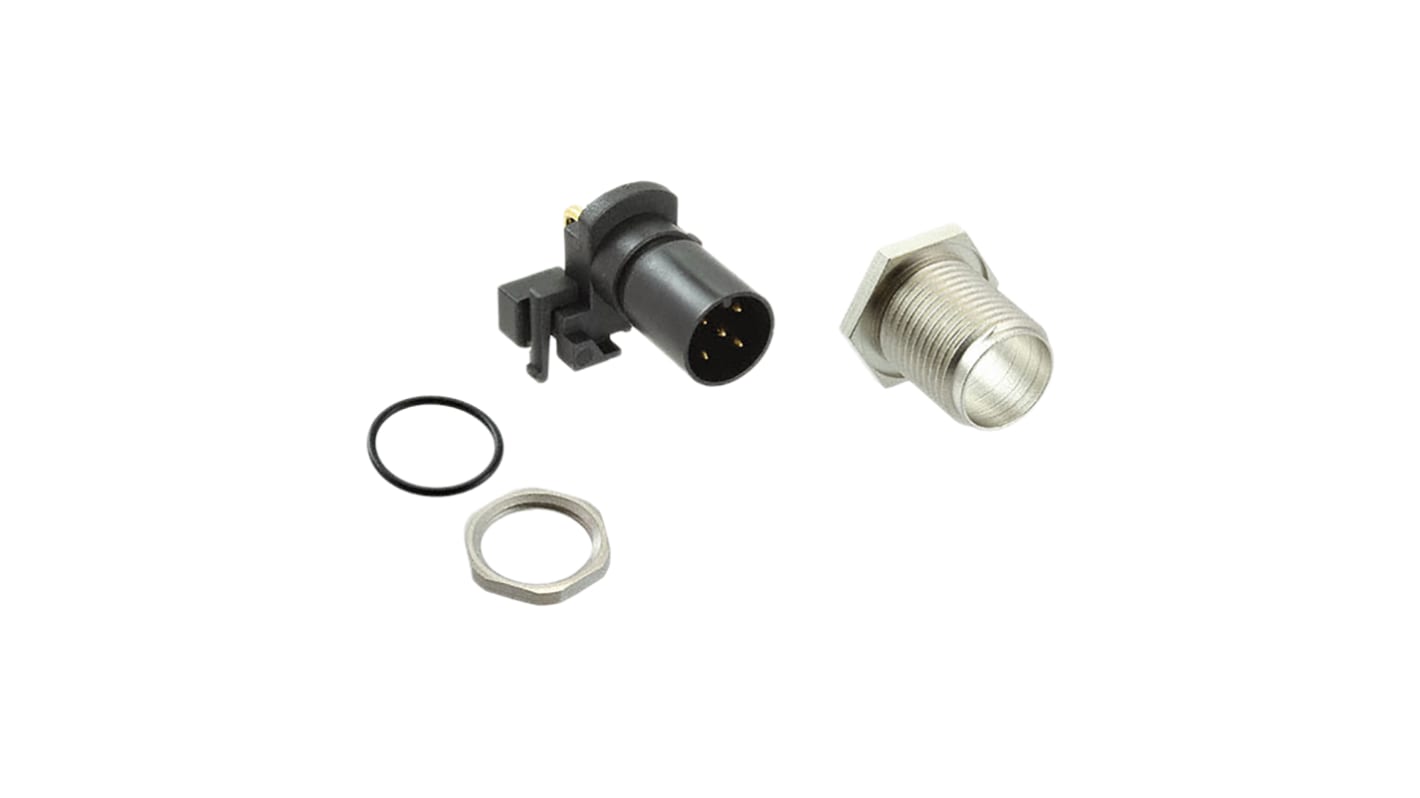 TE Connectivity Circular Connector, 5 Contacts, PCB Mount, M12 Connector, Plug, Male, IP68, M12 Series