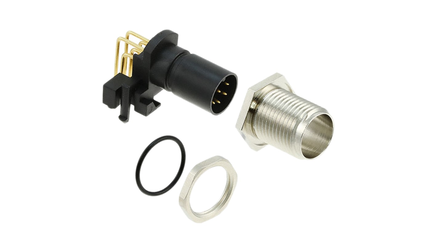 TE Connectivity Circular Connector, 8 Contacts, PCB Mount, M12 Connector, Plug, Male, IP67, M12 Series