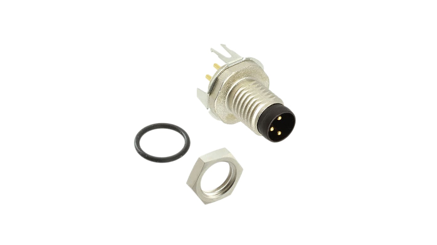 TE Connectivity Circular Connector, 3 Contacts, PCB Mount, M8 Connector, Plug, Male, IP67, M8 Series