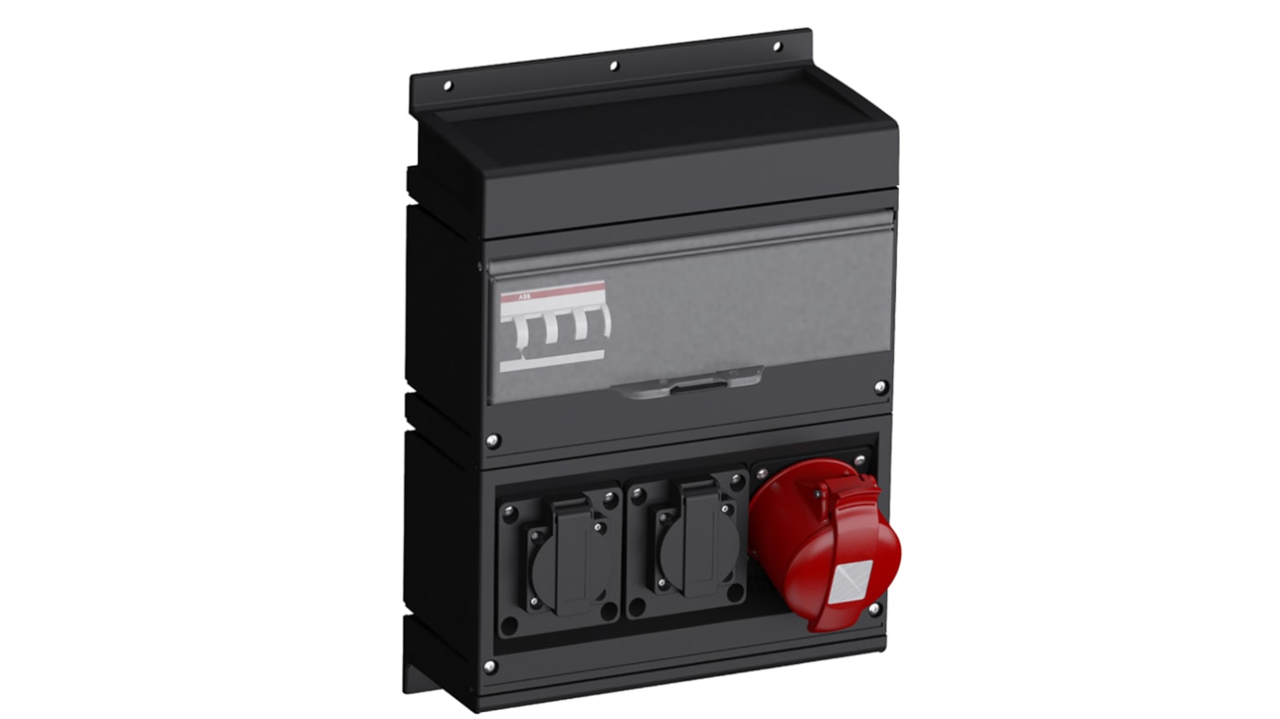 ABB Kombi RCD/FI Buchse Schwarz 1 x 3P + N + E, 2 x 1P + E, 230 → 400 V / 13A, Tafelmontage IP44