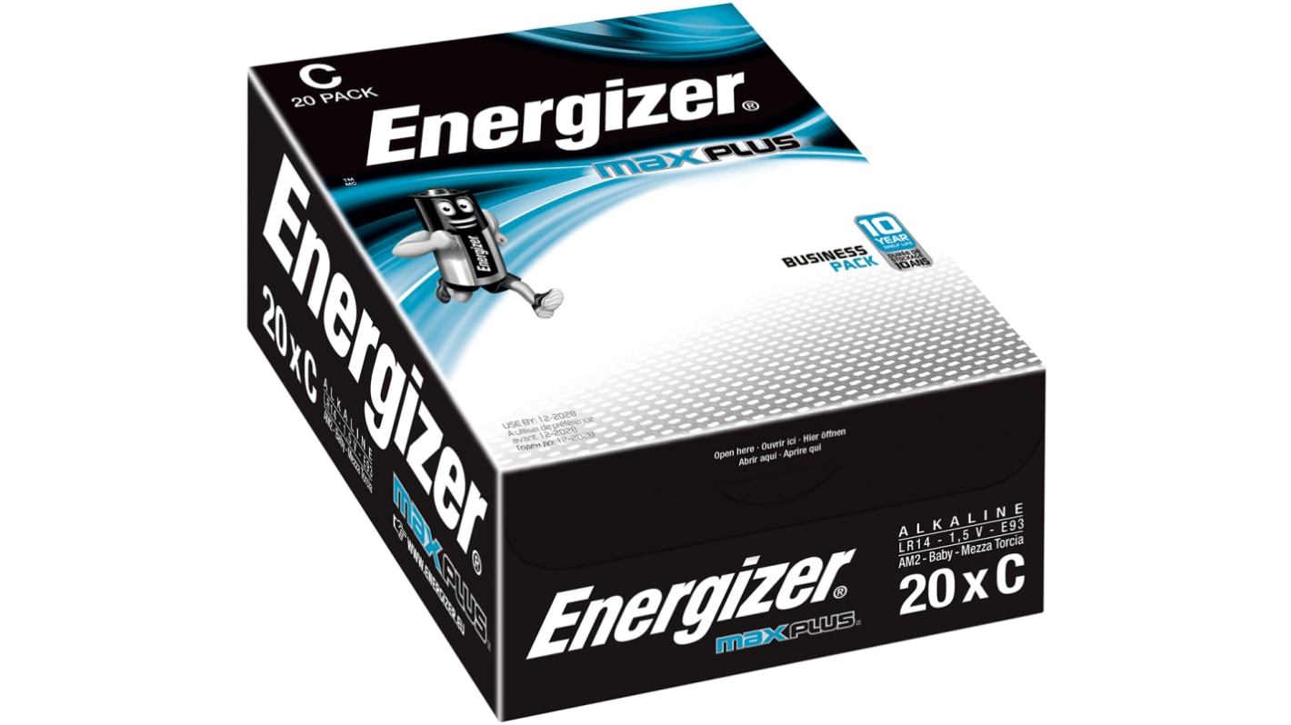 Pilas C de Alcalina, dióxido de zinc-manganeso, Energizer MAX PLUS, 1.5V, 8.5Ah, terminación