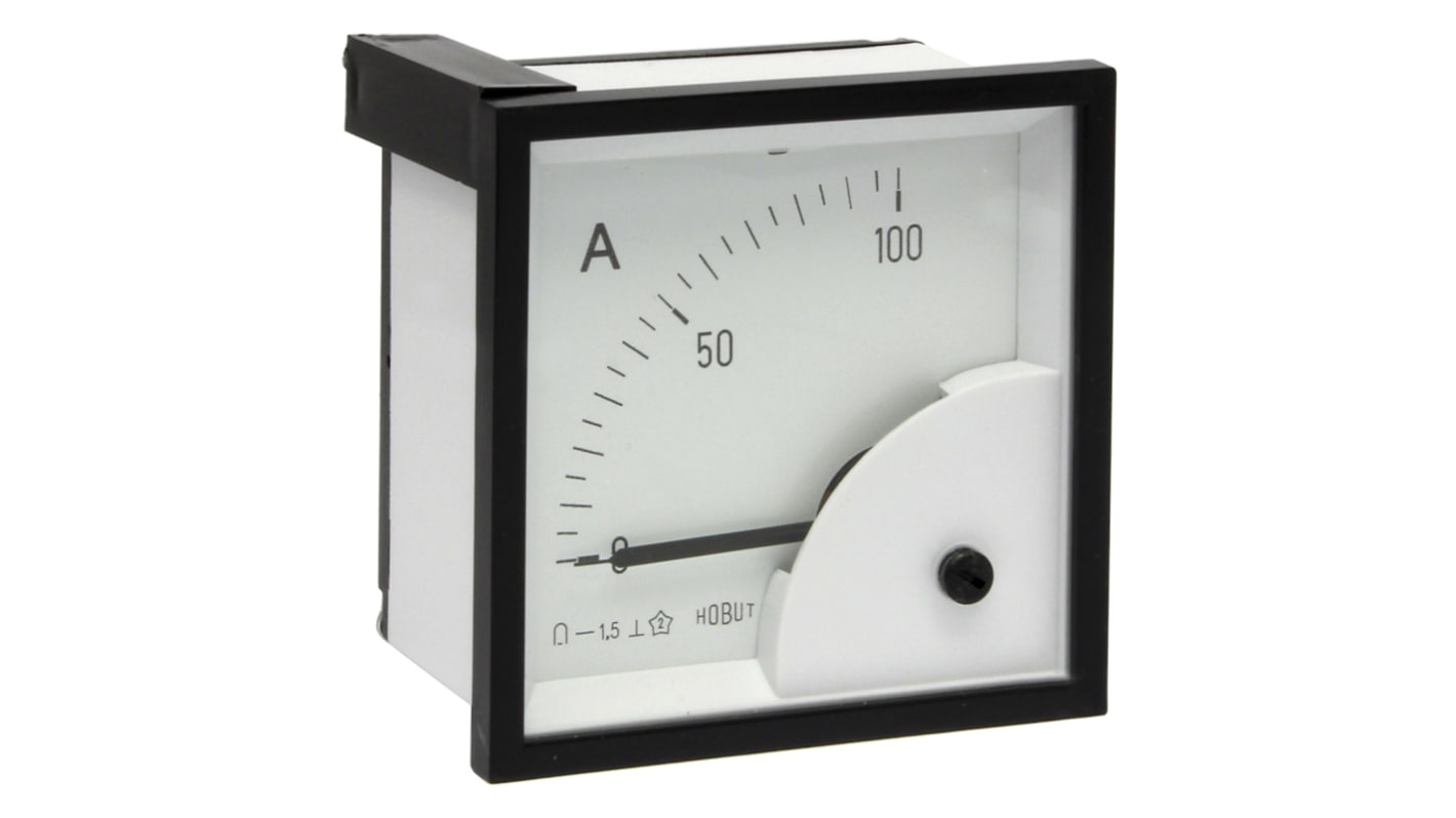 Amperometro analogico da pannello HOBUT, max 0/100A For Shunt 75mV, c.c., foro L 72mm x H 72mm, Classe 1.5
