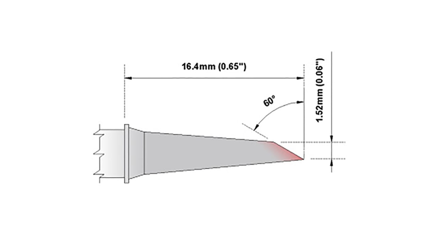Punta saldatore Thermaltronics, serie M, 1,52 mm, forma: Zoccolo diritto, angolo 60°