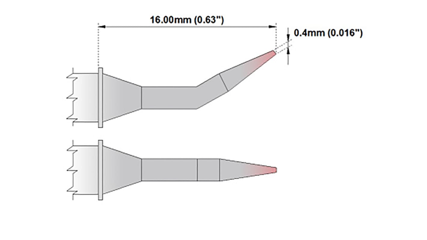 Punta de soldadura tipo Curva afilada Thermaltronics, serie M, punta de 0,4 mm, 30°, para usar con MX-500, MX-5000,