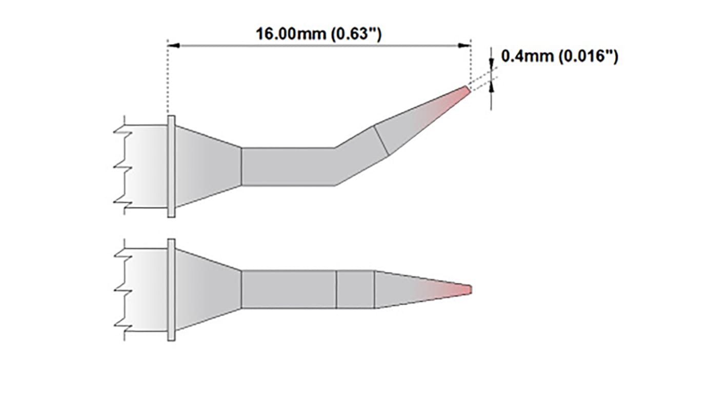 Thermaltronics はんだごて交換コテ先 Mシリーズ0.4 mm, 鋭い湾曲M7B325