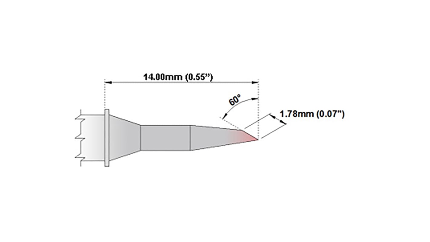 Punta de soldadura tipo Bisel Thermaltronics, serie M, punta de 1,78 mm, 60°, para usar con MX-500, MX-5000, MX5200,