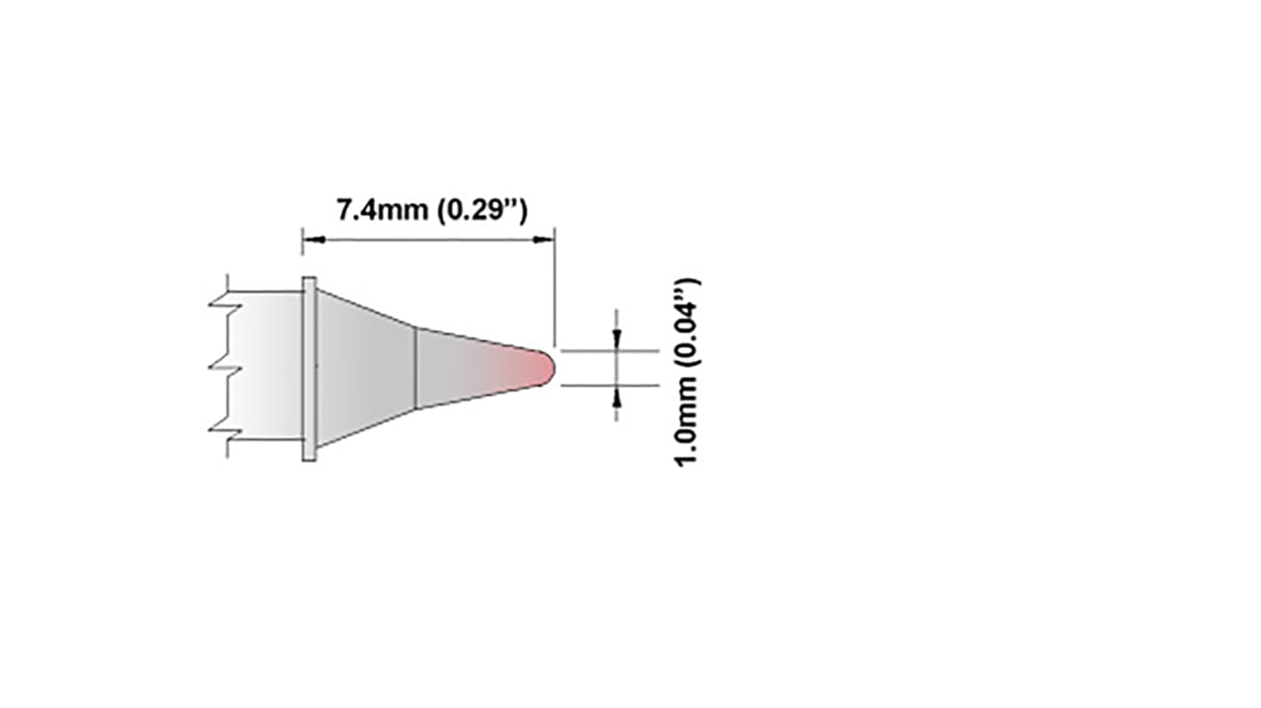 Panne de fer à souder Thermaltronics, Conique tranchant, série M, 1 mm