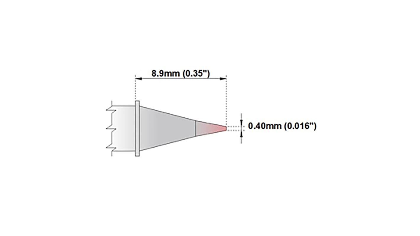 Panne de fer à souder Thermaltronics, Conique droit, série M, 0,4 mm