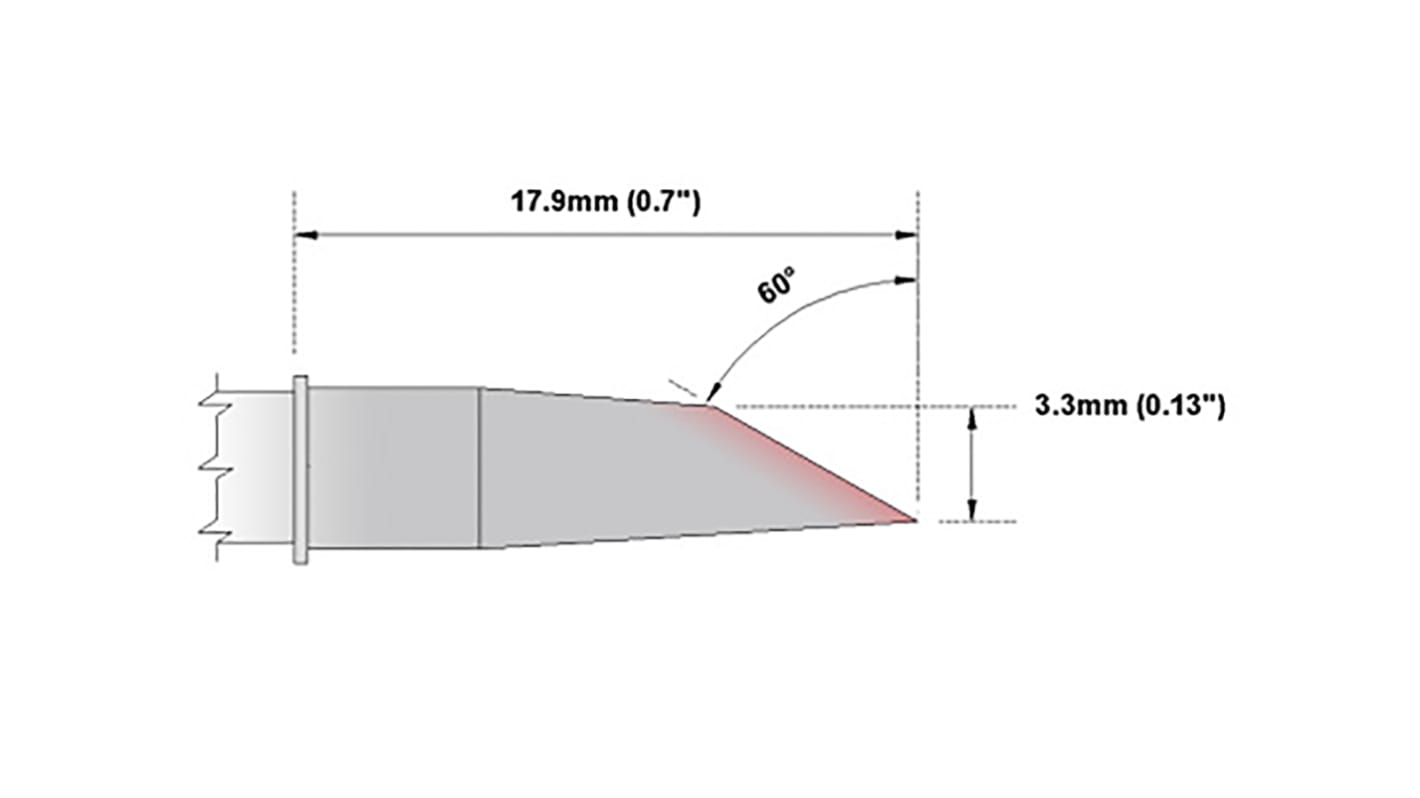 Punta de soldadura, tipo recto Thermaltronics, serie M, punta de 3,3 mm, 60°, para usar con MX-500, MX-5000, MX5200,