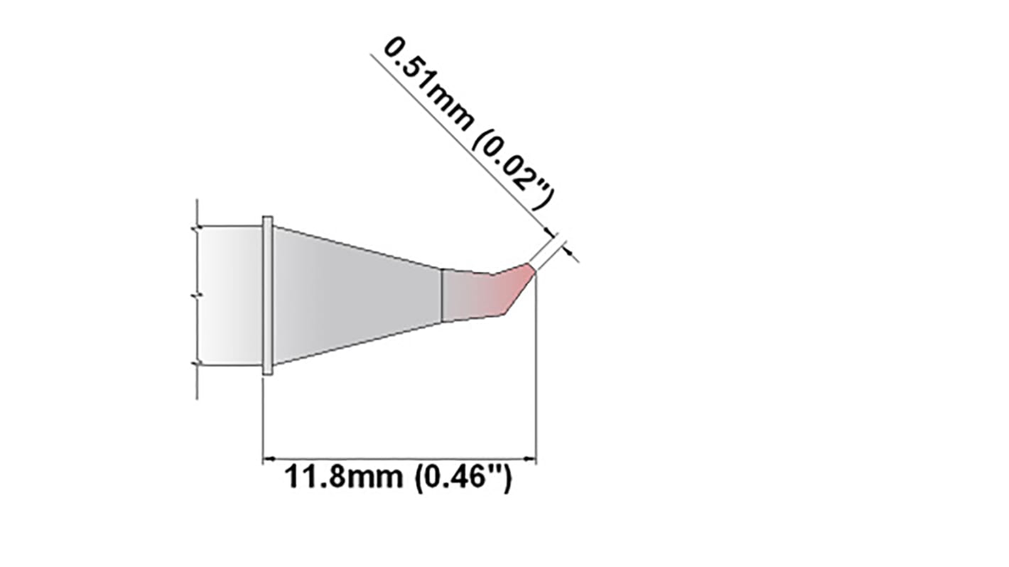 Punta de soldadura tipo Curva afilada Thermaltronics, serie S, punta de 0,51 mm, 30°, para usar con MFR-PS1100,