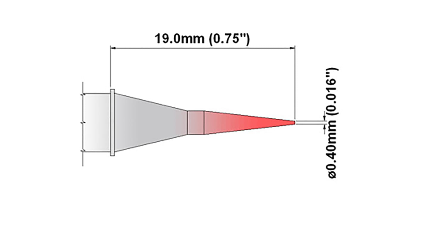 Punta saldatore Thermaltronics, serie S, 0,4 mm, forma conica dritta