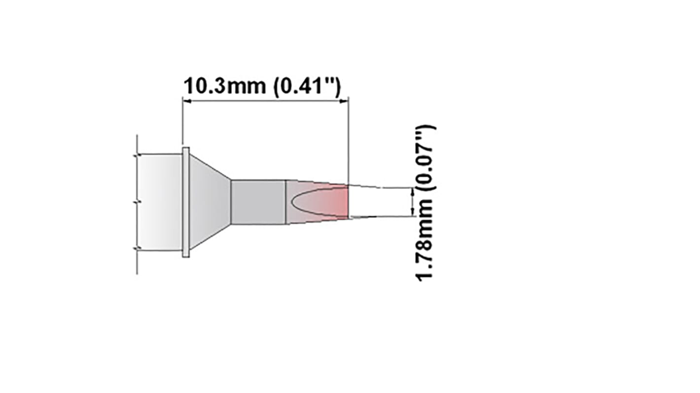 Punta de soldadura tipo Cincel Recto Thermaltronics, serie S, punta de 1,78 mm, 30°, para usar con MFR-PS1100,