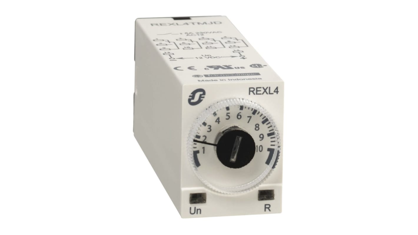 Schneider Electric Plug In Time Delay Relay, 12V dc, 0.1 s → 100h