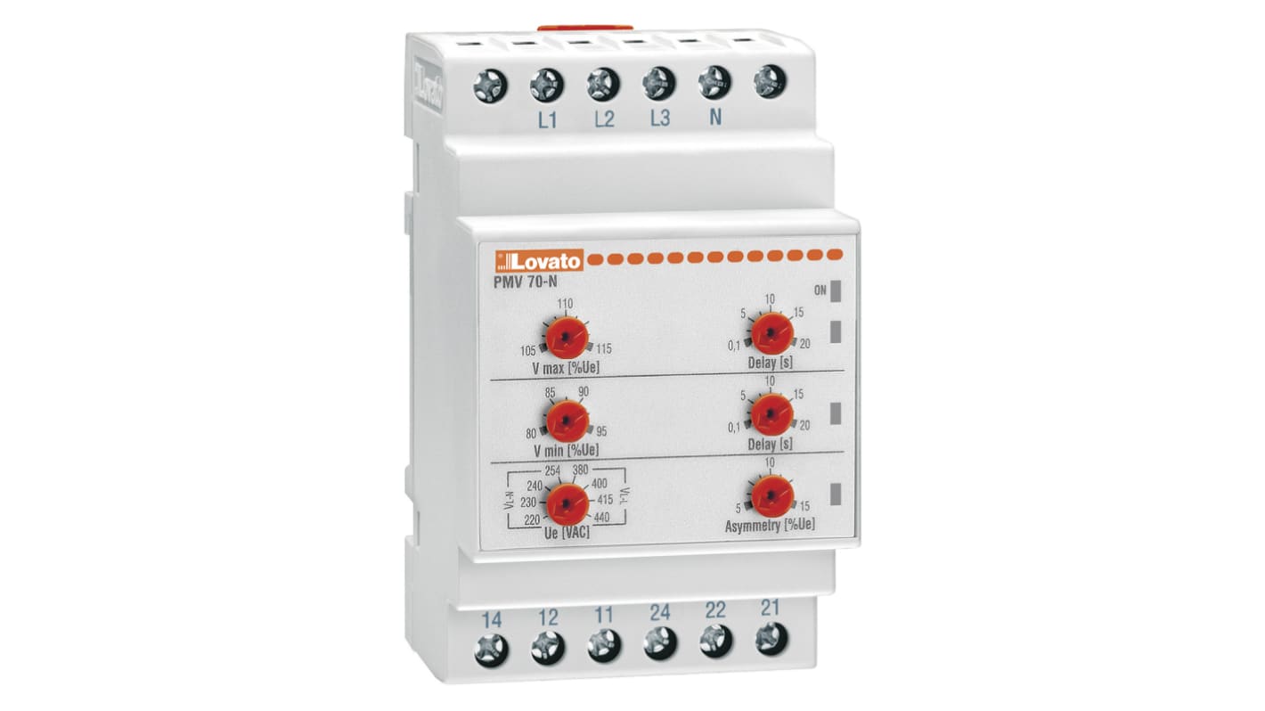 Lovato Voltage Monitoring Relay, 3 Phase, SPDT, Maximum of 400V ac, DIN Rail