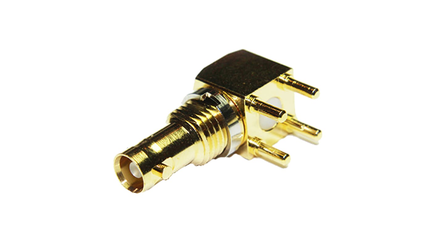 COAX Connectors, jack PCB Mount Micro BNC Connector, 75Ω, Solder Termination, Right Angle Body