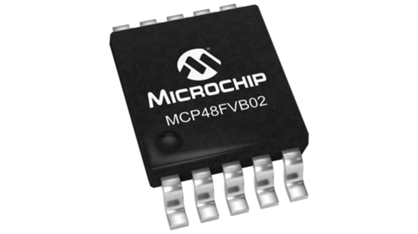 DAC MCP48FVB02-E/UN, 2, 8 bit-, 4.5LSB, Seriale (SPI), 10-Pin, MSOP
