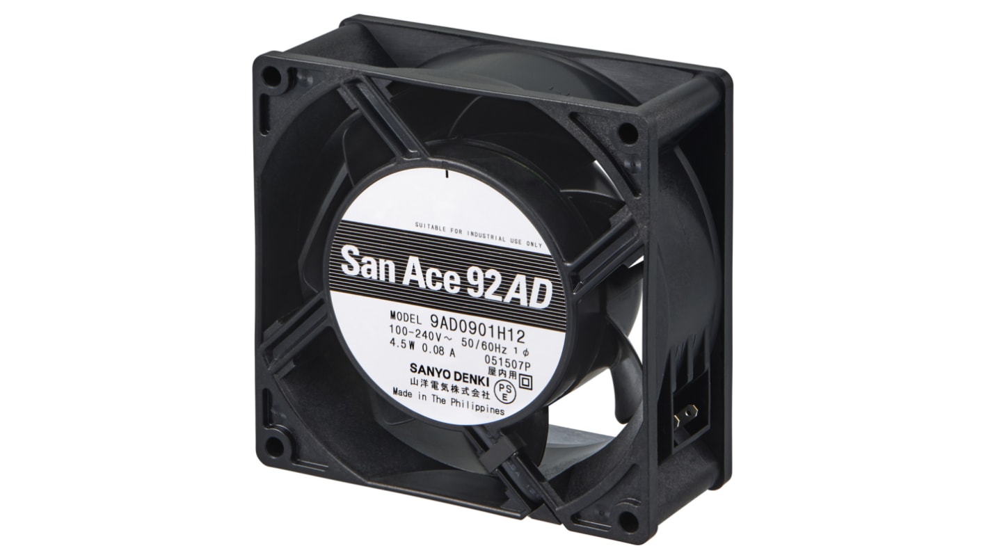 Ventilador Axial Sanyo Denki San Ace 9AD de 92 x 92 x 38mm, 100 → 240 Vac, 3W, 3100rpm, caudal 70.8m³/h, 33dB