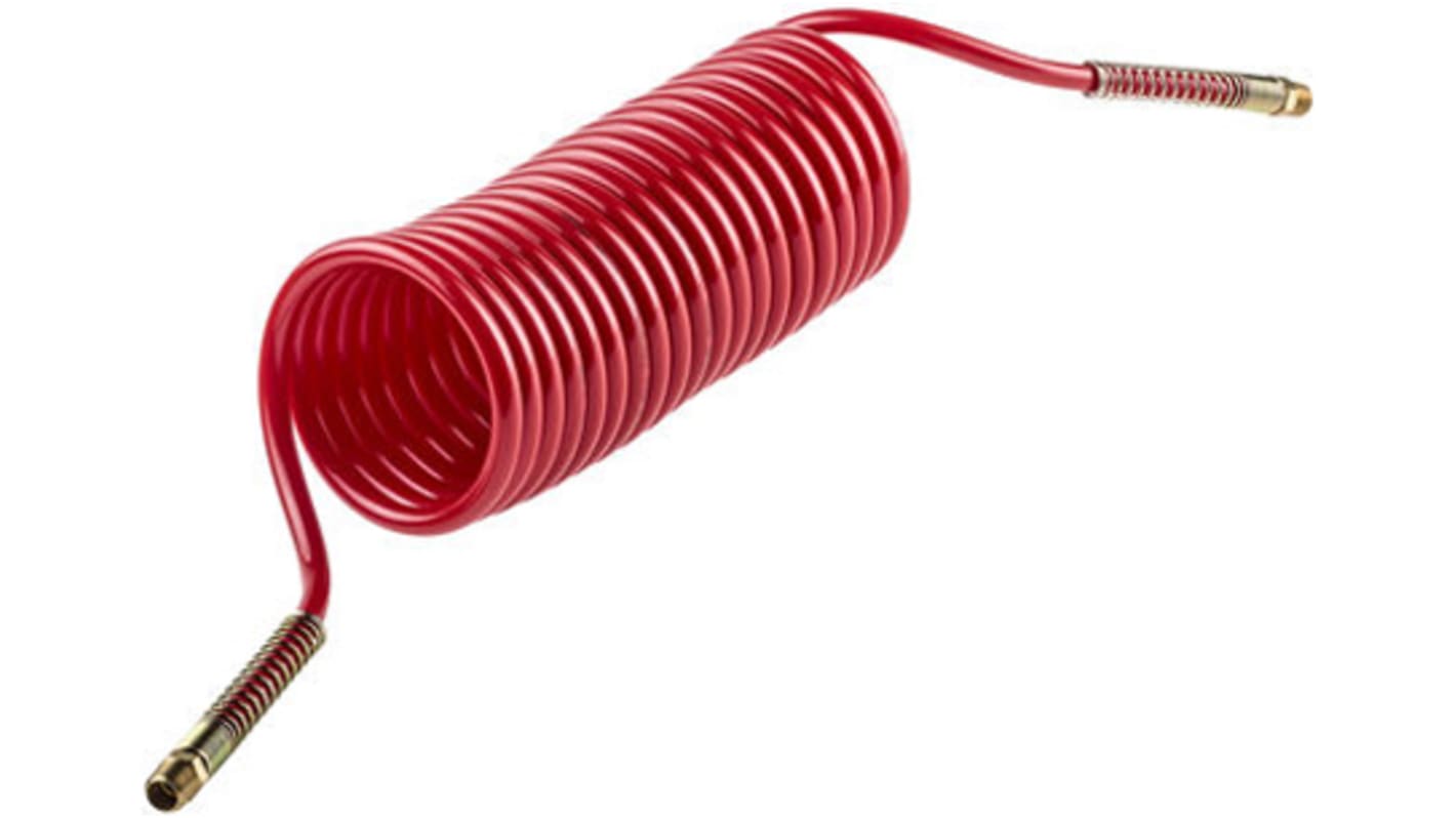 Tubo spiralato RS PRO in PA, L. 3.6m max, Øint 8mm, Øest 10mm, BSP maschio 1/4&#148;, col. Rosso