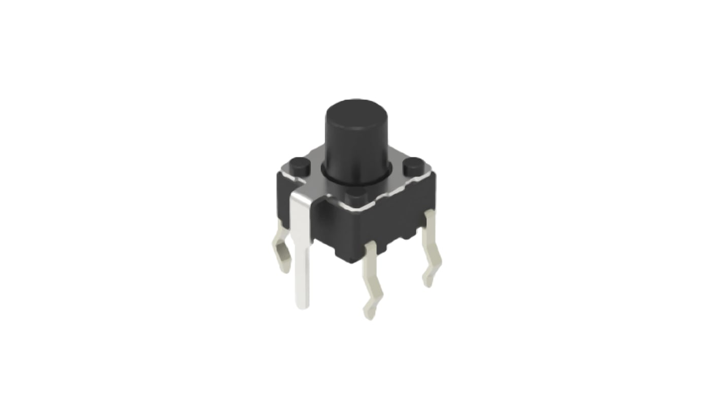 Black Cap Tactile Switch, SPST 50 mA 3.4mm Snap-In