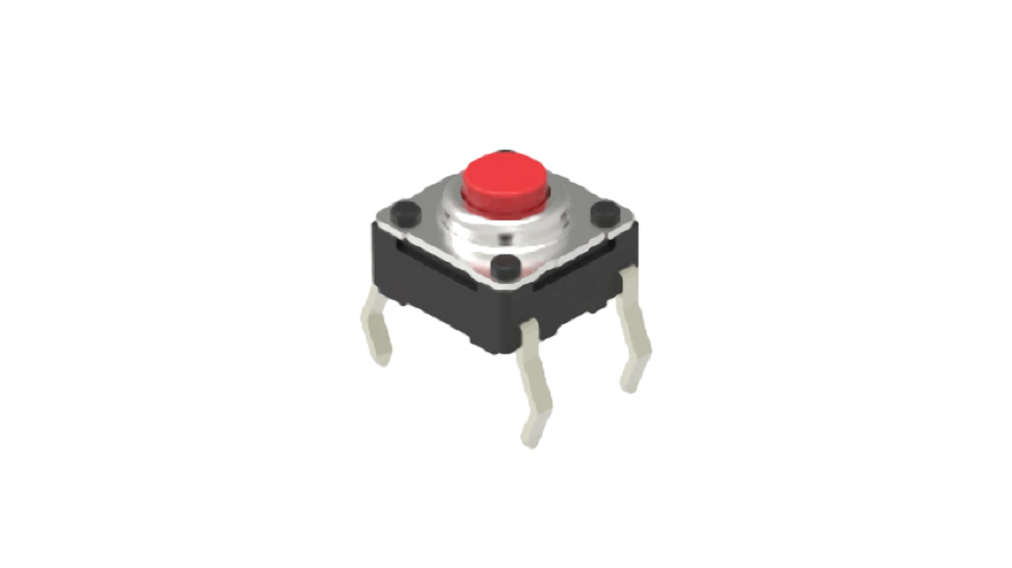 Red Button Tactile Switch, SPST 50 mA 0.7mm Snap-In