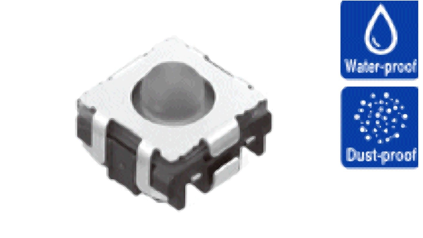 IP67 Grey Button Tactile Switch, SPST 50 mA 1.35mm Surface Mount