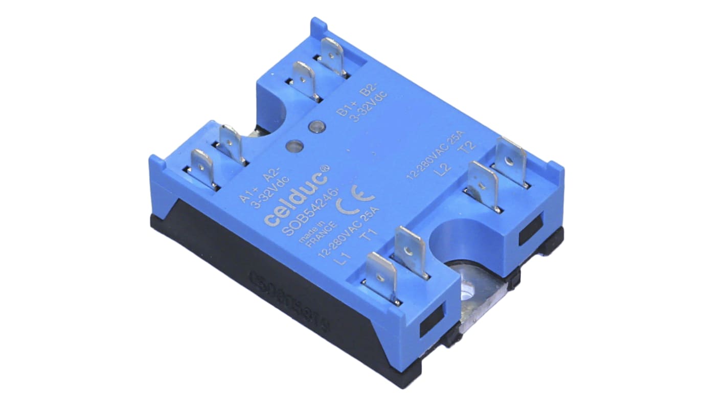 Celduc SOB8 Series Solid State Relay, 2 x 35 A Load, Panel Mount, 600 V ac Load, 30V ac/dc Control