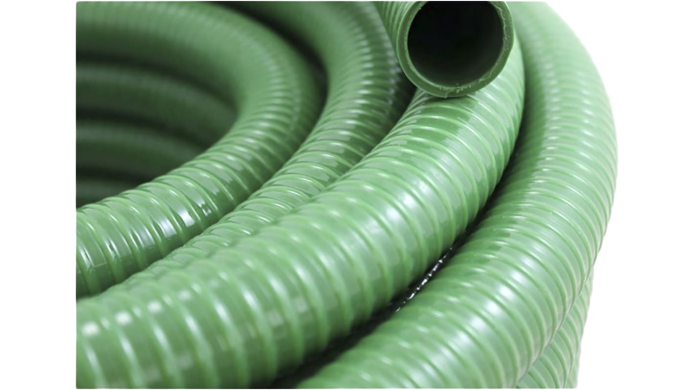 RS PRO PVC, Hose Pipe, 127mm ID, 139.6mm OD, Green, 10m