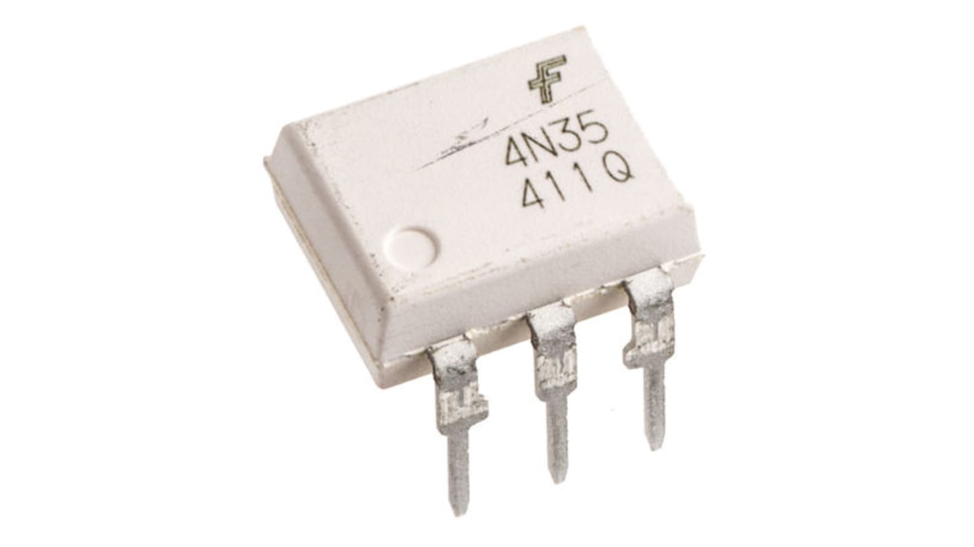 Optoacoplador onsemi 4N37 de 1 canal, Vf= 1.5V, Viso= 7,5 kVrms, IN. DC, OUT. Fototransistor, mont. pasante,