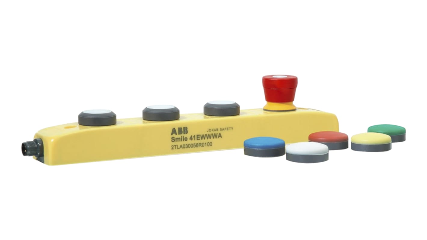 ABB Momentary Push Button Control Station - 4NO, 4 Cutouts, Blue, Green, Red, White, Yellow, IP65