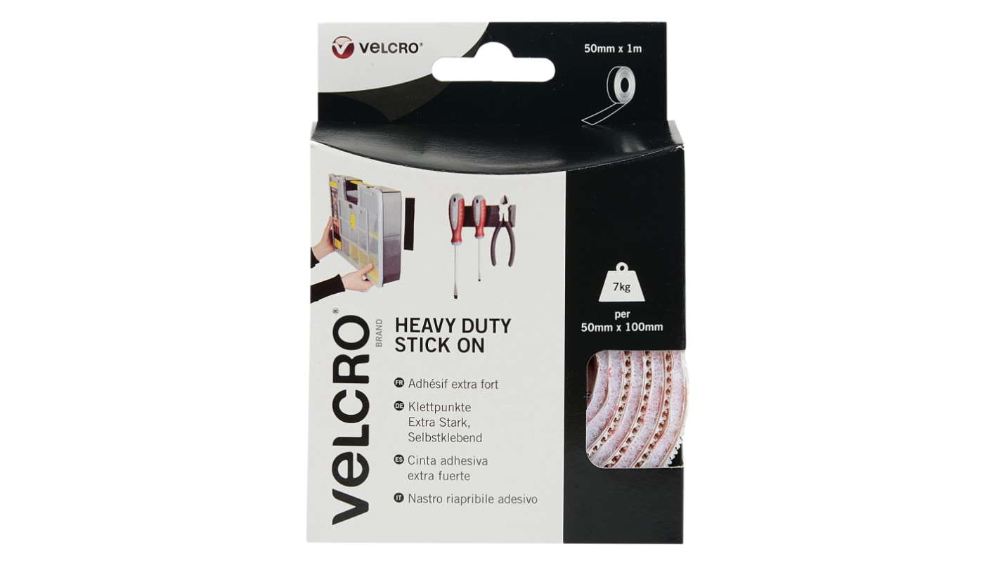 Velcro White Hook & Loop Tape, 50mm x 1m