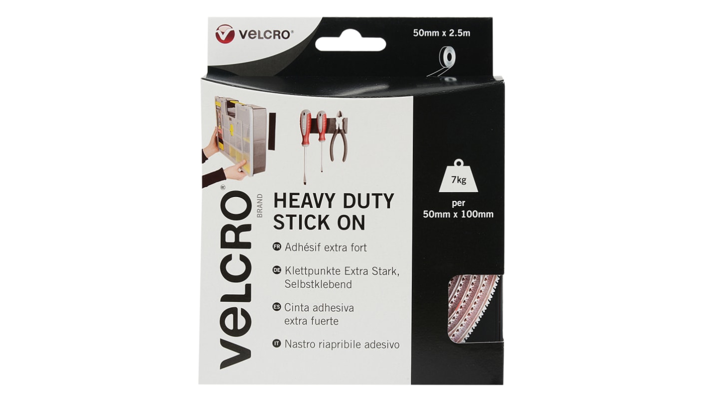 Velcro Heavy Duty Doppelseitig - Haken und Schlaufen Klettband, 50mm x 2.5m, Weiß