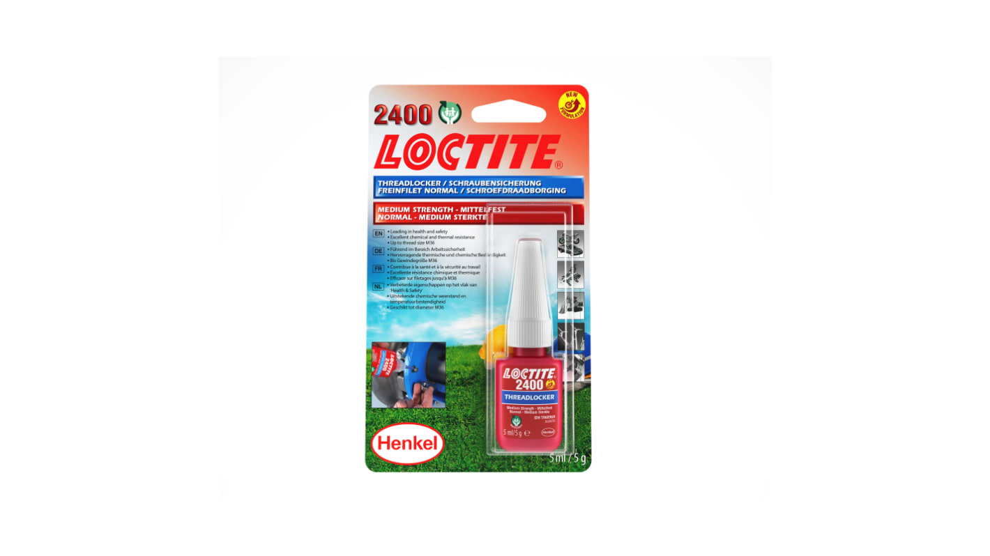 Adesivo frenafiletti Loctite 2400, resistenza Media, presa 24 ore, col. Blu, Bottiglia da 5 ml