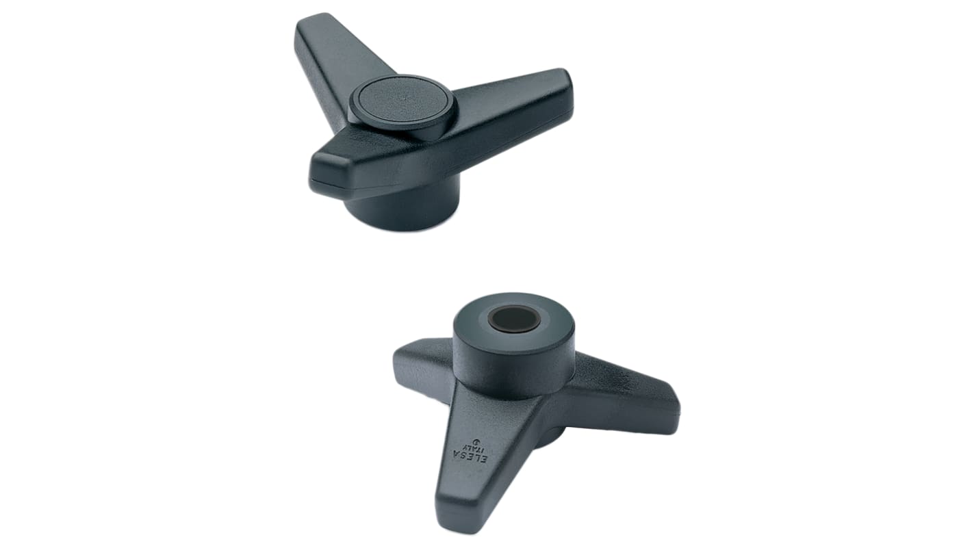 Elesa 65708 Black 3Arm Clamping Knob, M12, Threaded Hole RS
