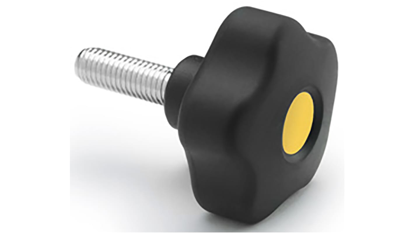 Elesa 169905-C9 Black Hex Clamping Knob, M6, Threaded Stud