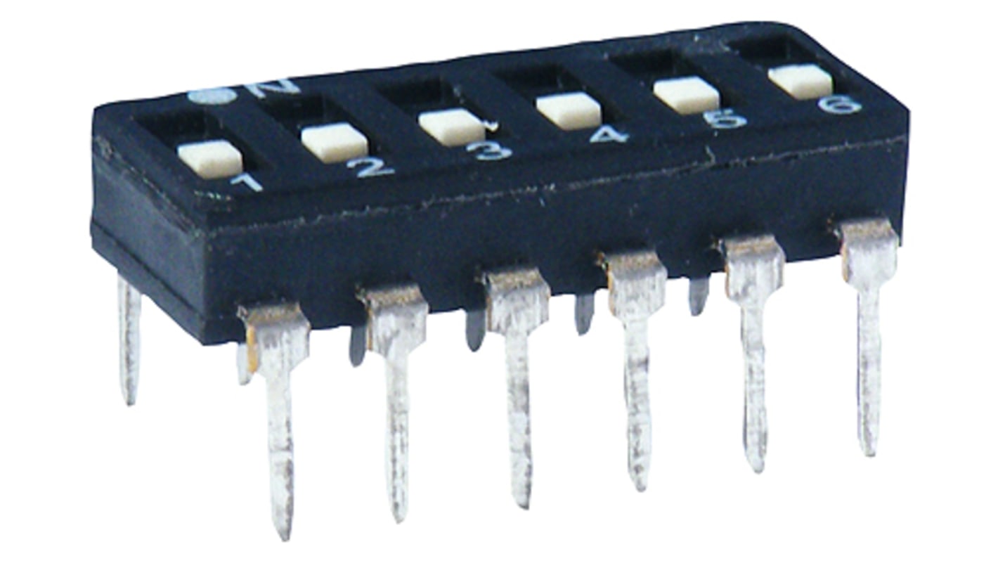 Interruptor DIP, 4PST, PCB, Actuador Elevado, 100 (sin conmutación) mA, 25 (conmutación) mA, 4 vías, -40 → +85°C