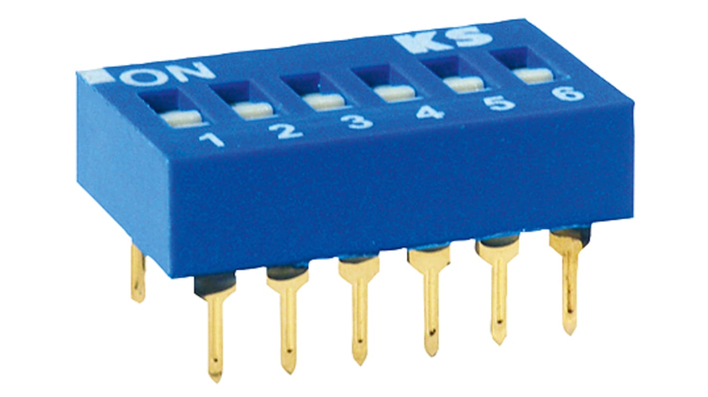 Interruptor DIP, 8PST, PCB, Actuador  Actuador Plano, 100 (sin conmutación) mA, 25 (conmutación) mA, 8 vías, -40