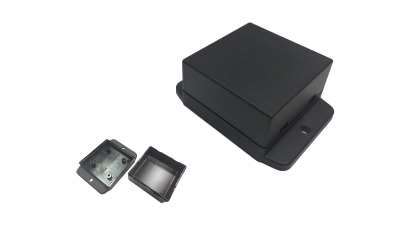 RS PRO Black ABS Enclosure, Flanged, Black Lid, 50 x 50 x 27mm