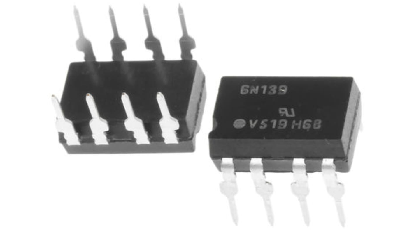 Optoacoplador Vishay de 1 canal, Vf= 1.7V, Viso= 5.300 Vrms, IN. DC, OUT. Darlington, mont. pasante, encapsulado DIP, 8