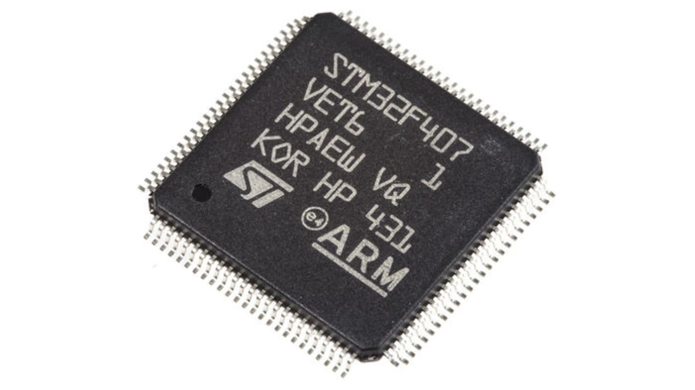 Microcontrolador STMicroelectronics STM32F407VET6, núcleo ARM Cortex M4 de 32bit, RAM 4 kB, 192 kB, 168MHZ, LQFP de 100