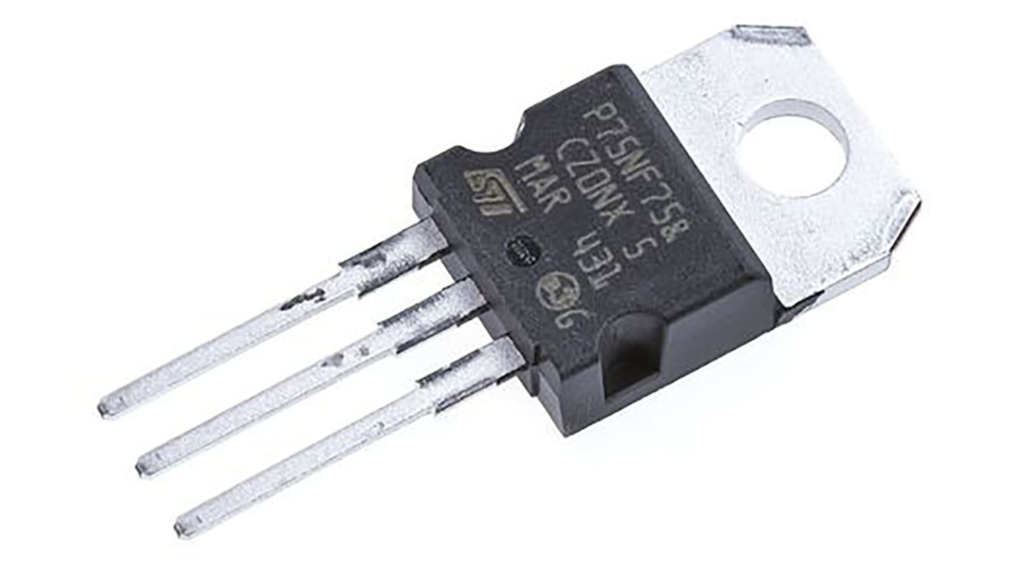 MOSFET STMicroelectronics STP75NF75, VDSS 75 V, ID 80 A, TO-220 de 3 pines, , config. Simple