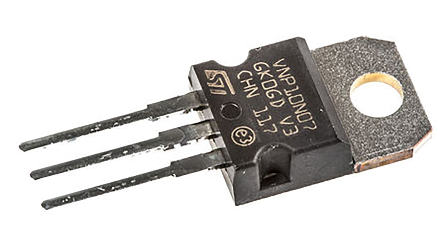 OMNIFET : transistor MOSFET de puissance à protection automatique totale, STMicroelectronics, VNP10N07-E, A-220, 3