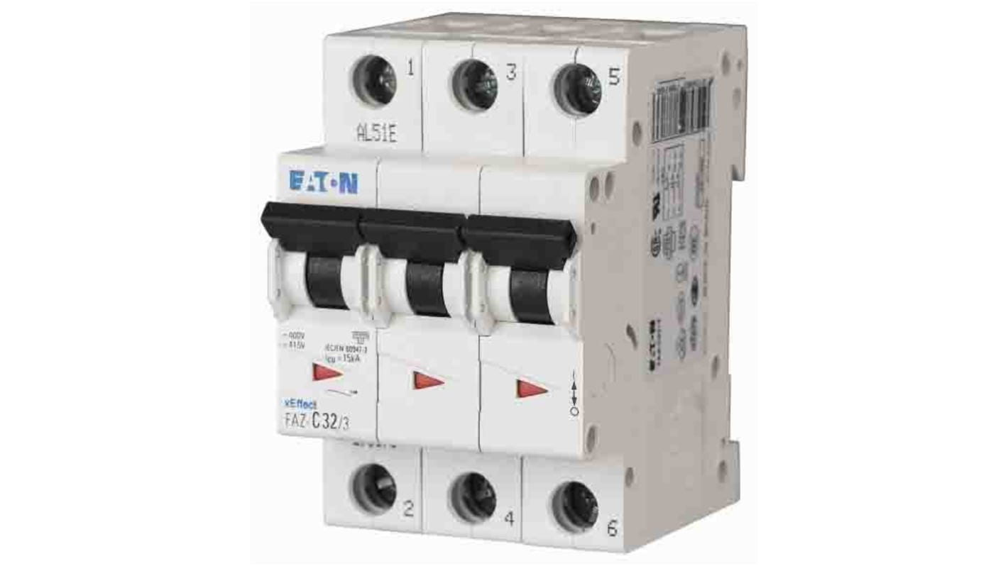 Eaton xEffect MCB, 3P, 63A Curve D, 240 → 415V AC, 96V DC, 10 kA Breaking Capacity