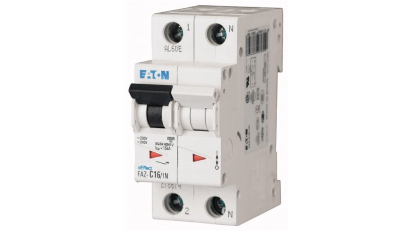 Eaton xEffect MCB, 1P+N, 6A Curve B, 240V AC, 48V DC, 10 kA Breaking Capacity