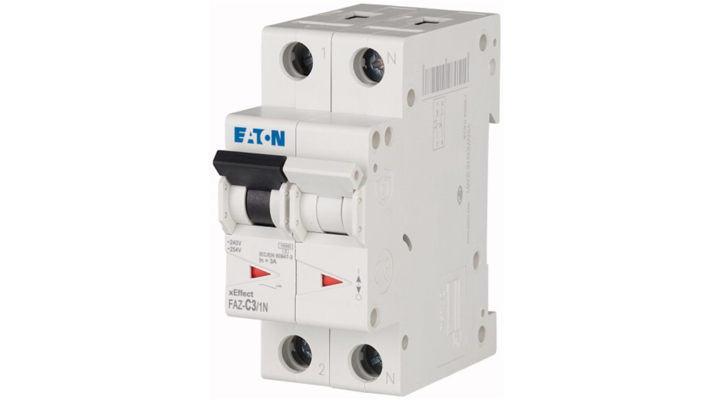 Eaton xEffect MCB, 1P+N, 3A Curve C, 240V AC, 48V DC, 10 kA Breaking Capacity