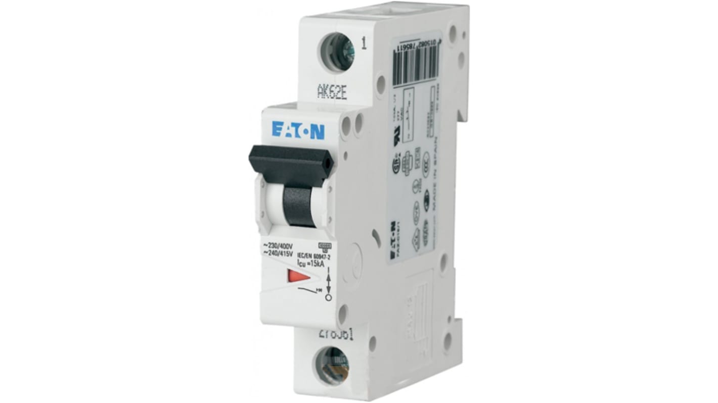 Eaton xEffect MCB, 1P Poles, 4A Curve C, 125V DC, 10 kA Breaking Capacity, MCB