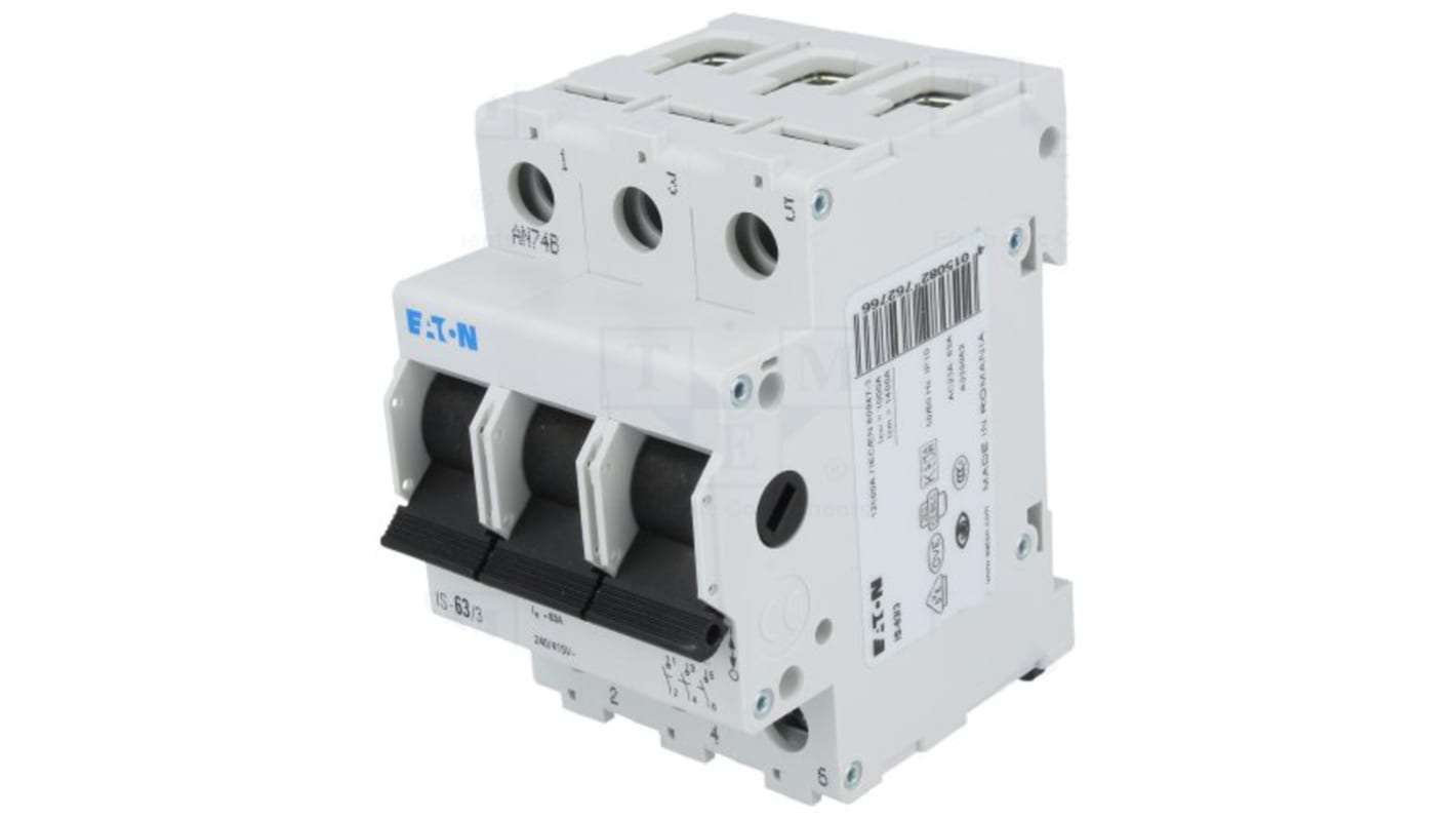 Eaton 3P Pole Isolator Switch - 63A Maximum Current, IP40