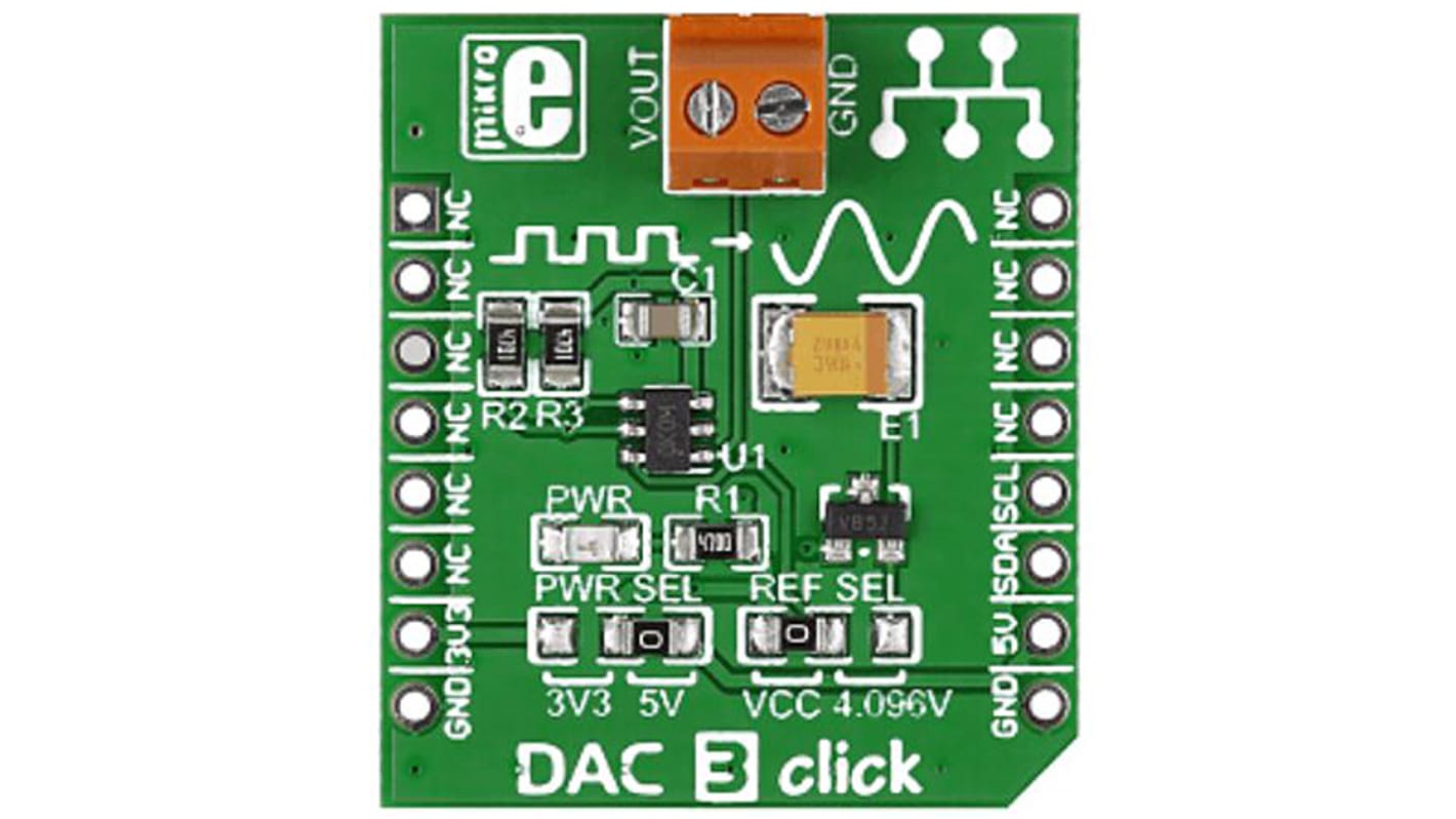 Placa complementaria Convertidor digital a analógico de 12 bits MikroElektronika DAC 3 Click - MIKROE-2038